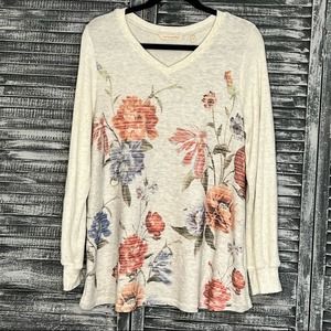 Soft Surroundings Floral V-Neck Sweater - Cream, Coral, Lavender